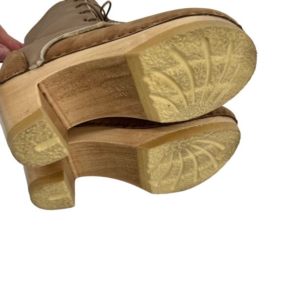 No. 6 Suede Fur High Heel Lace Up Shearling Boots Tan & Brown Size 38 (US 7.5) - Picture 12 of 13